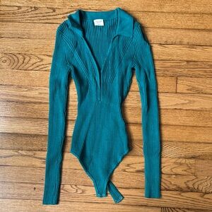 Free People Teal Ribbed Bodysuit